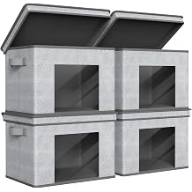Univivi Foldable Fabric Storage Boxes Large Storage Bins with Lids [4-Pack] Collapsible Storage Cube Organizer, Closet & Bedroom Organization Containers, Home Storage Cube Box Gray, 17 x 12 x 12"