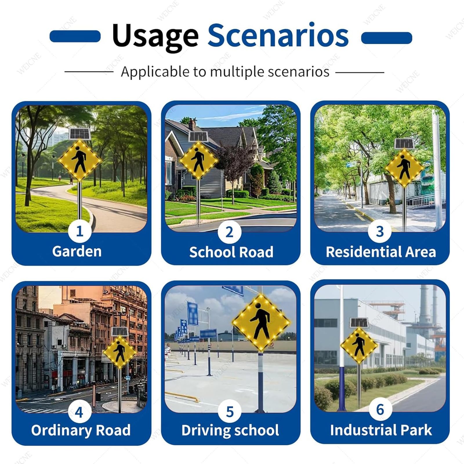 Señal solar LED intermitente de cruce peatonal, advertencia de tráfico de alta visibilidad, letrero de metal reflectante de aluminio para cruces peatonales, impermeable IP65
