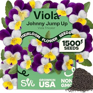 SVI 1500 Helen Mount Johnny Jump Up Seeds Viola Tricolor Johnny-Jump-Up Wildflower Seed Packets, Violet Viola Edible Flowers Flower Seeds for Outdoor Garden, Containers, Flower Beds