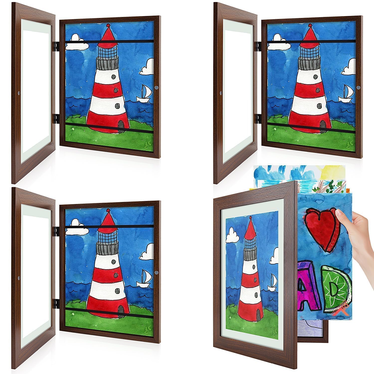 4 Pack 9x12 Front-Opening Kids Artwork Frames Changeable (Walnut)