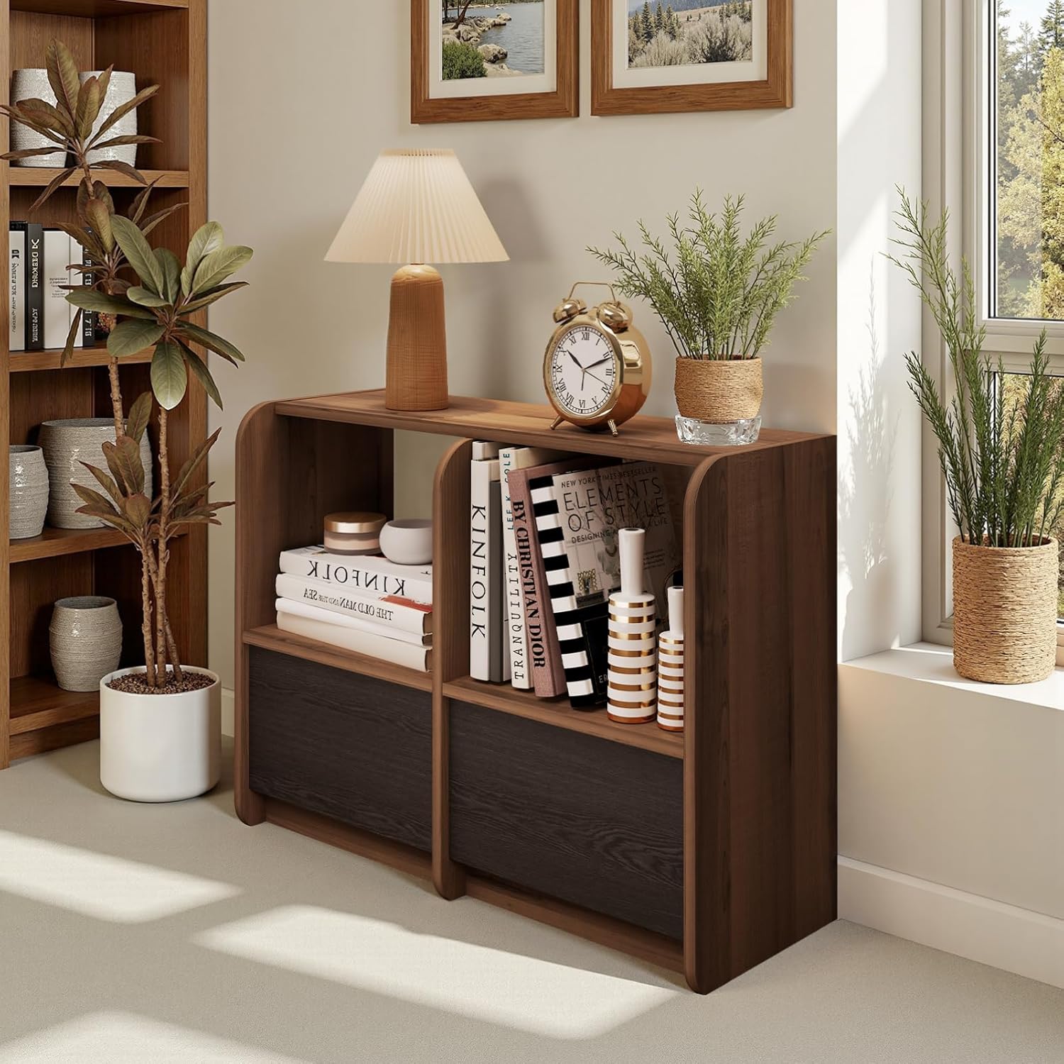 Pmnianhua Sideboard Buffet Kitchen Storage Cabinet with Drawers,Dining Room,Hallway,Cupboard Console Table,Liquor/Accent Coffee Bar Cabinet,Walnut and Black