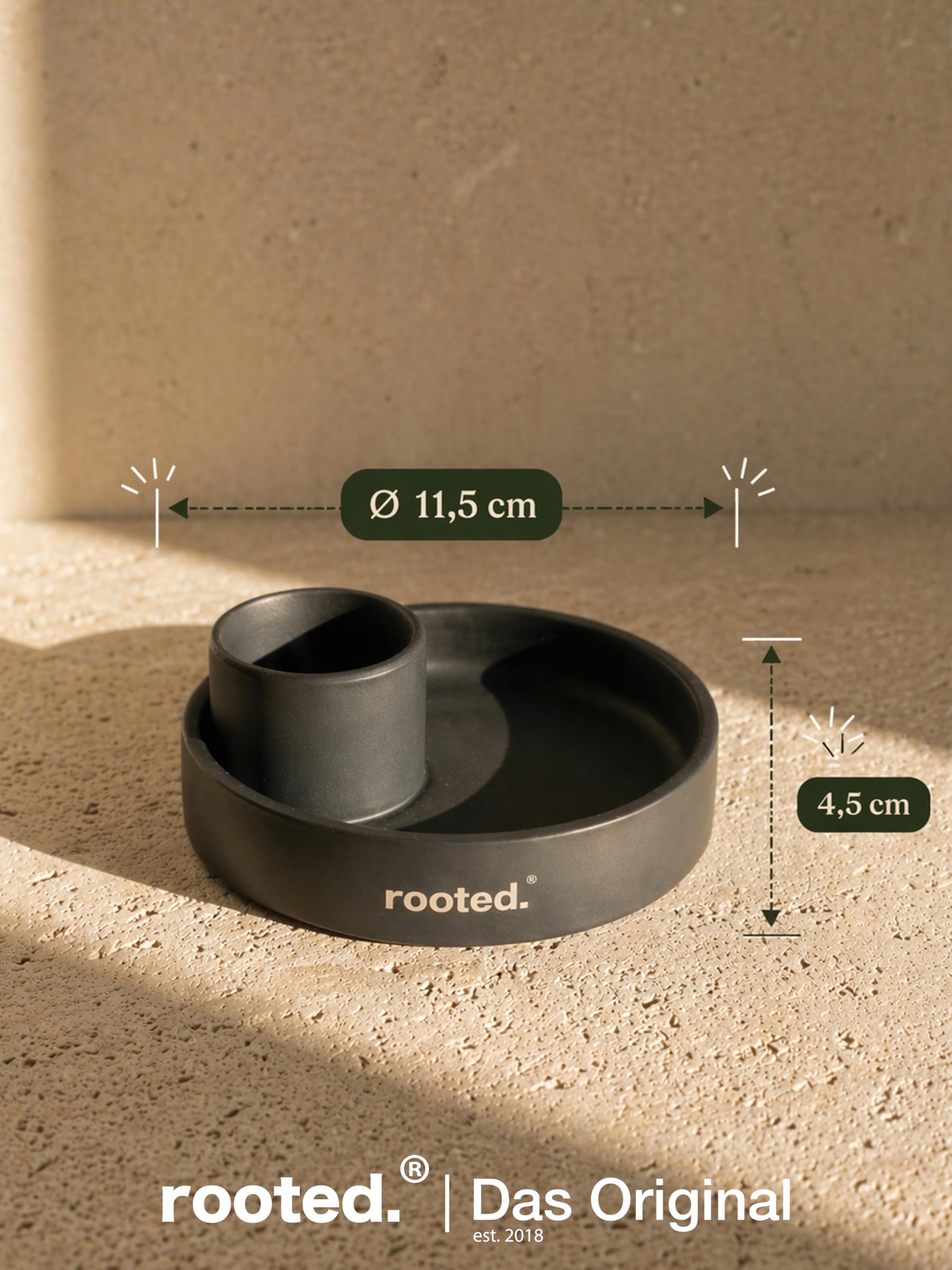 rooted.® Designerska miska do wędzenia 3 w 1 [matowa czerń] – ognioodporna miska ceramiczna do Palo Santo, białej szałwii i kadzidełek | nowoczesna, minimalistyczna, do rytuałów i czyszczenia