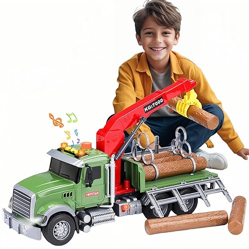 Miniatura 7 de Camión de remolque para niños con juguetes de coche para niños de 4 a 7 años, camión de remolque grande con luces de gancho de trabajo y juguetes de