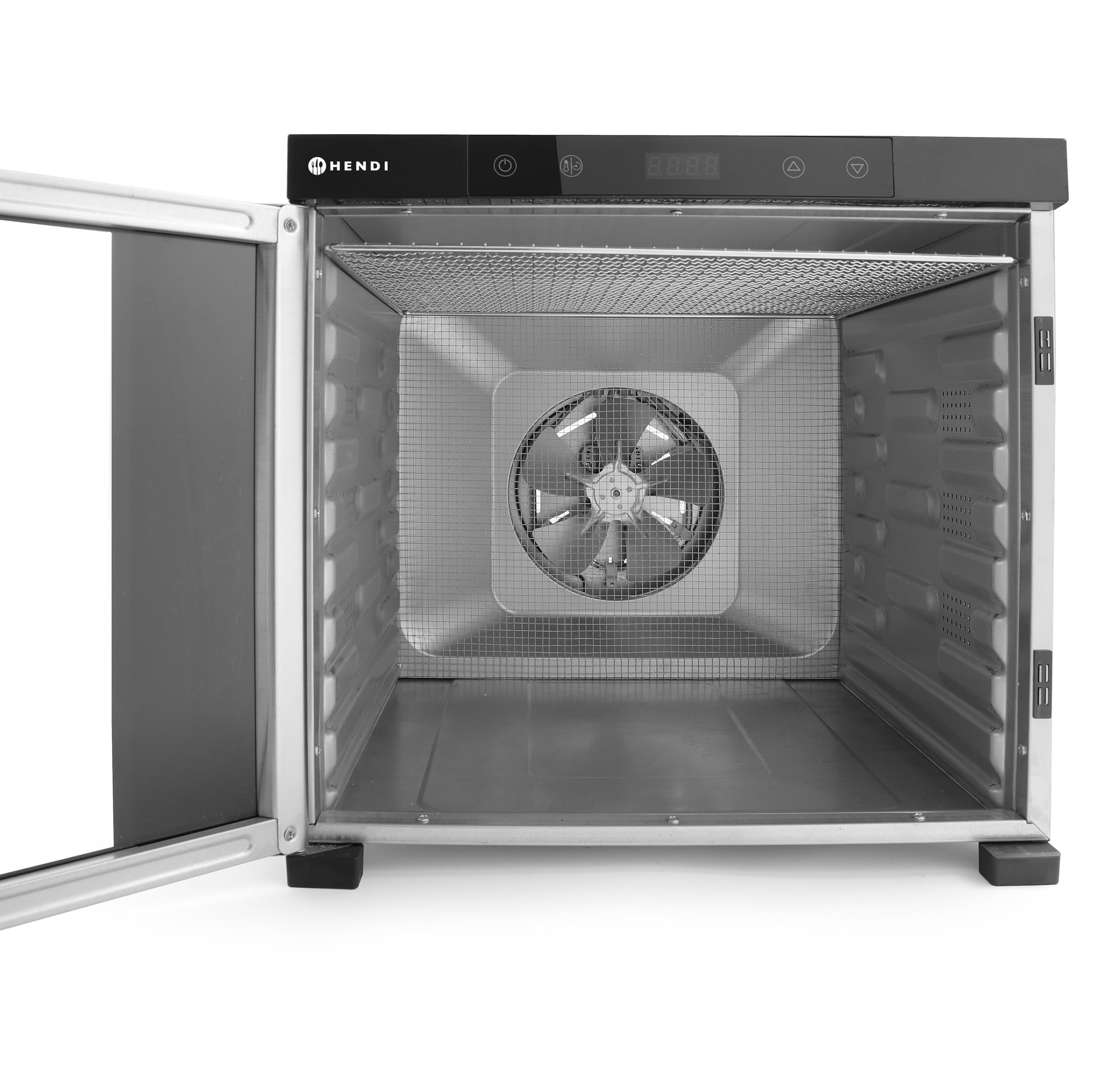 HENDI Essiccatore alimentare, con 10 griglie, per l’essiccazione di frutta, verdura e carne, timer, intervallo di temperatura da 35º a 75ºC, 230V/1000W, 430x535x(H)416mm, acciaio inossidabile