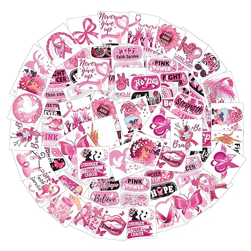 Miniatura 7 de HOWAF 96 piezas de tatuajes de concientización sobre el cáncer de mama, tatuajes faciales, cinta rosa, impermeables, tatuajes temporales,