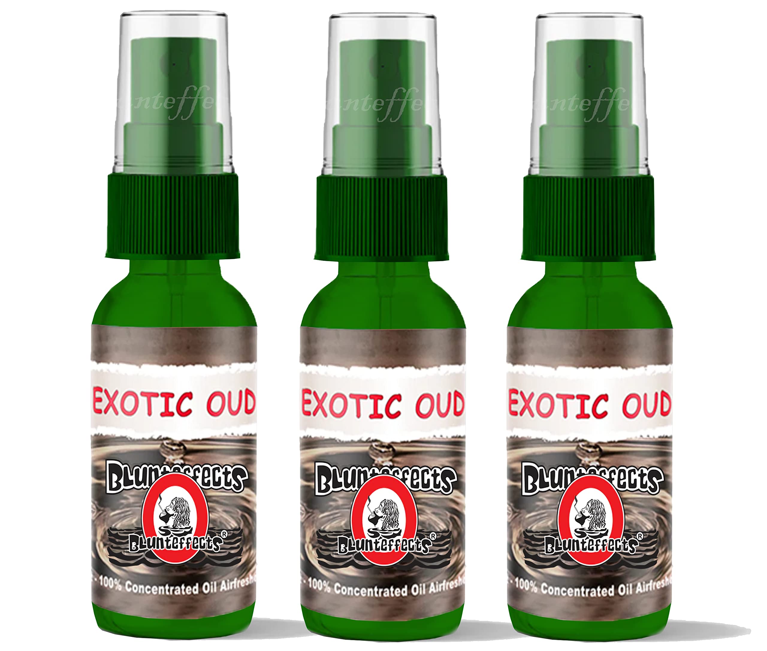 Blunt Effects 100% concentrated Air Freshener Car/Home Oder Neutralizing Spray (3 Pack) [Choose The Scent] (Exotic Oud), Gold