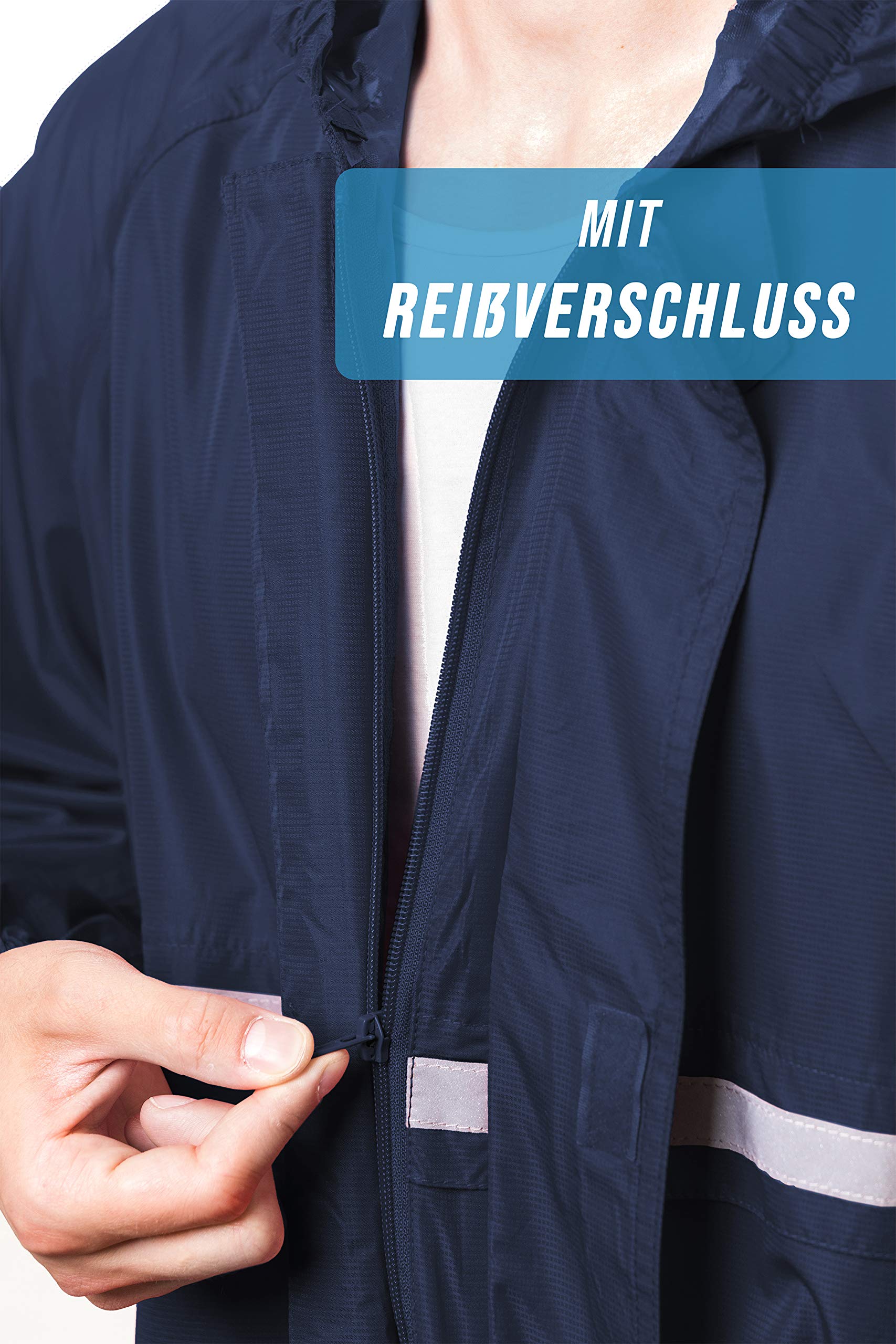 HOCK Poncho de pluie avec fermeture éclair et manches - Poncho de vélo imperméable et respirant - Avec capuche et réflecteurs - Protection contre la pluie pour homme et femme - Vêtements de pluie de qualité supérieure