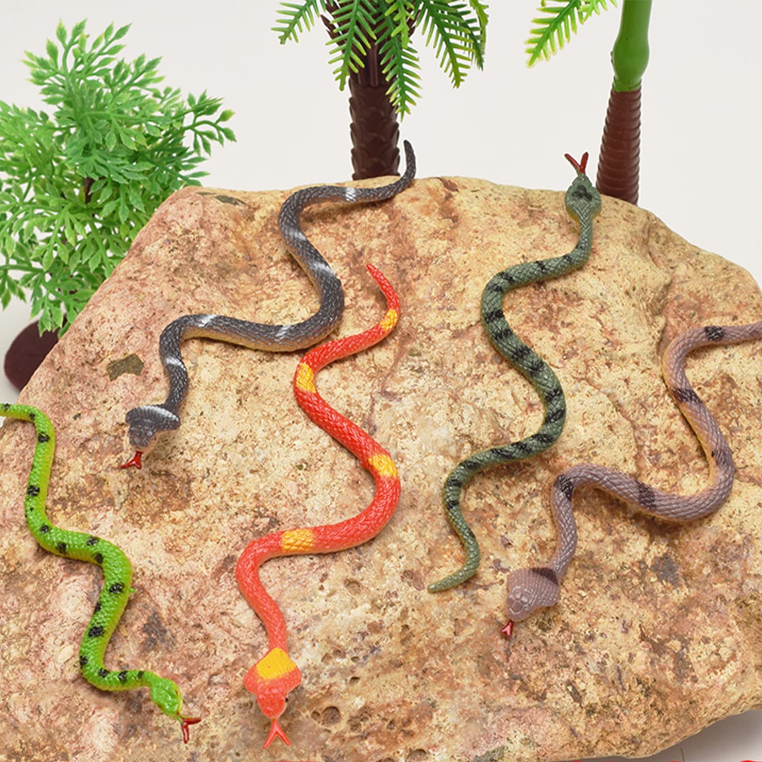 2 Statuette Serpente Realistiche In Plastica - 22 Cm - Simulazione Per Scherzi Halloween, Decorazione Giardino O Protezione Orto - Nero E Verde - 3