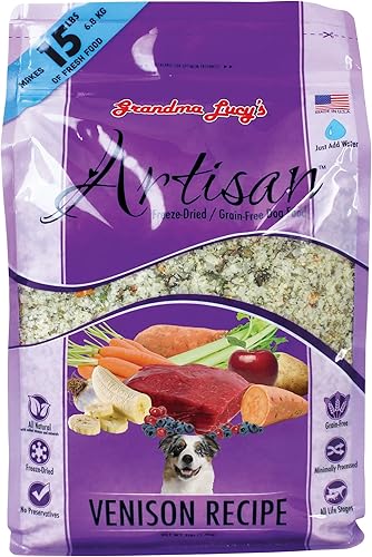 Grandma Lucys Comida artesanal para perros sin granos y congelado venado artesanal bolsa de 3 libras