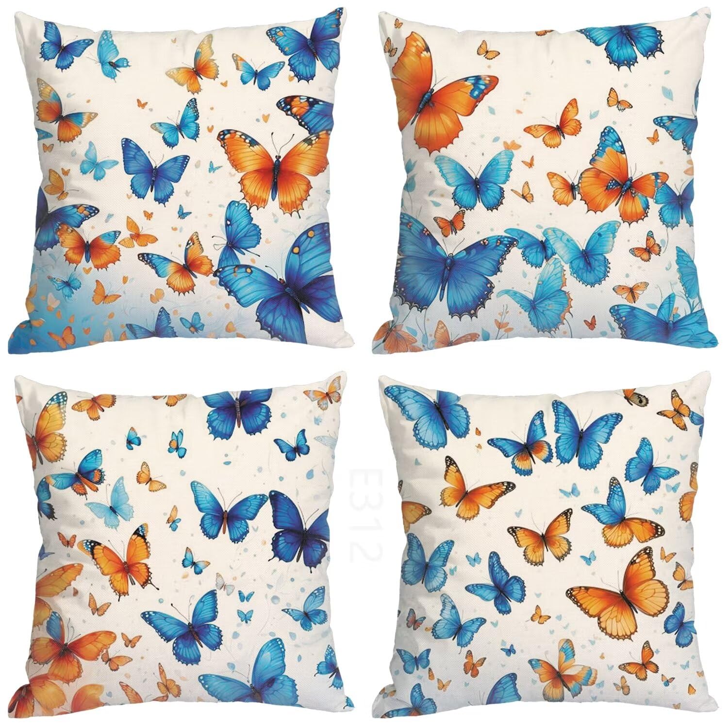 Farfalla Federe Cuscini Divano 60x60cm,4 Pack Blu Estate Esterno Cuscini per Divano,Doppio Lato Quadrato Morbido Cuscini Divano,per Divano Soggiorno Sedia Autunno Dekoration Cuscino,Regali LY-312