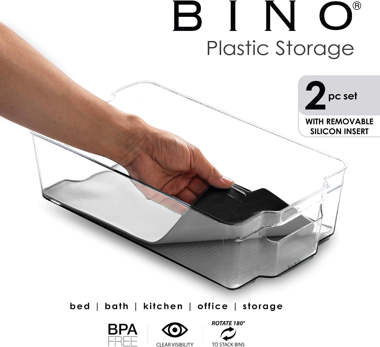 BINO Stackable Plastic Organizer Storage Bins, X-Large - 2 Pack - Pantry Organization and Storage Refrigerator Organizer Bins Fridge Organizer Freezer Organizer Pantry Organizer Pantry Storage