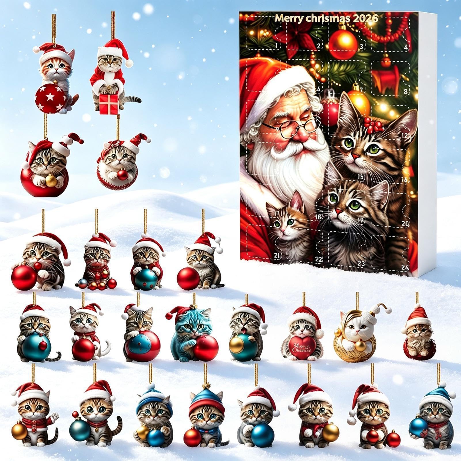Świąteczny kalendarz odliczający 2026 2D akrylowy kot Merry Christmas