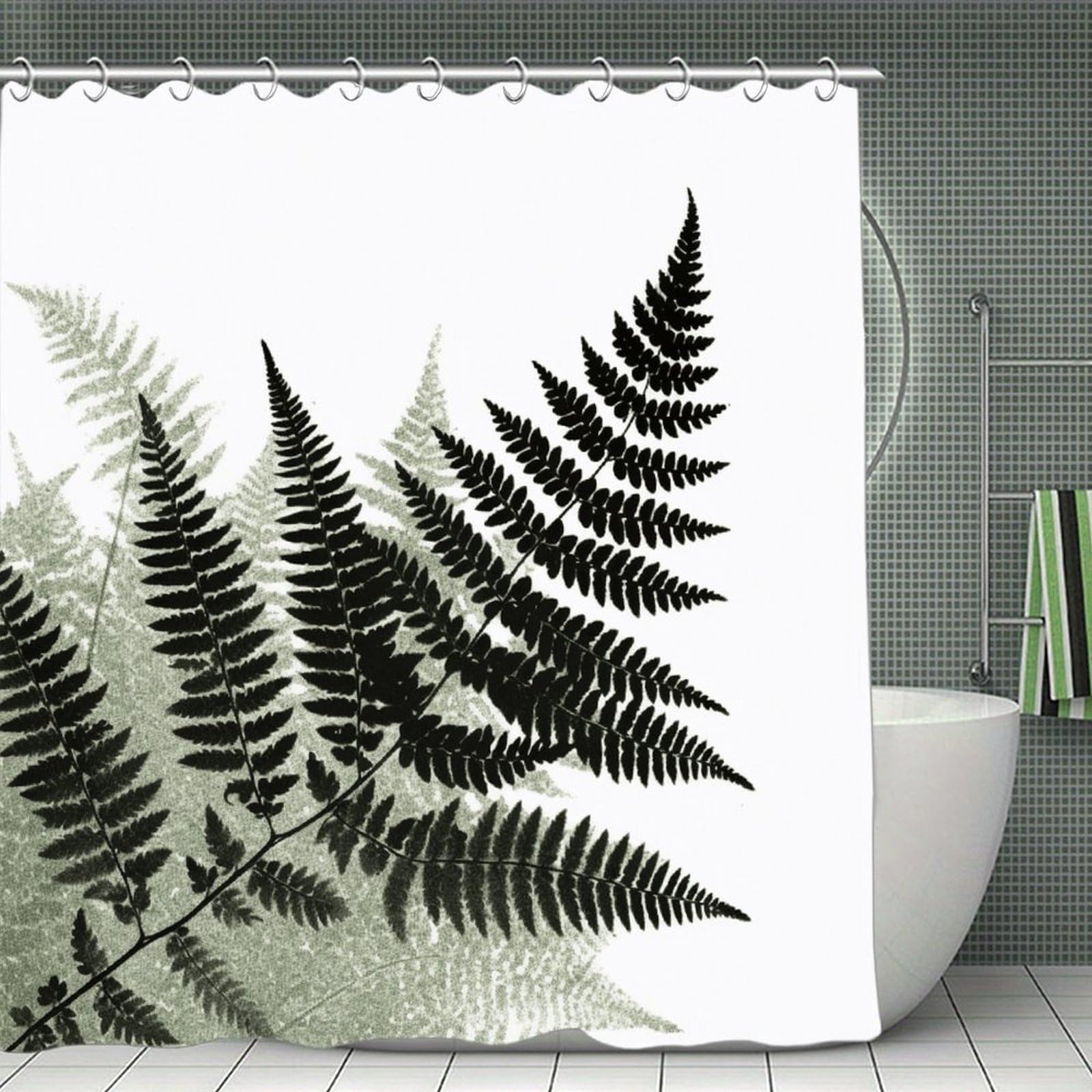 VstaDank Natural Plant Silhouette Fern Leaf Shower Curtain Waterproof Bathroom Curtain with Hooks Luxury Weighted Bath Curtains for Bathtubs Showers Room Dividers Decorative Shower Curtains 71x71 in