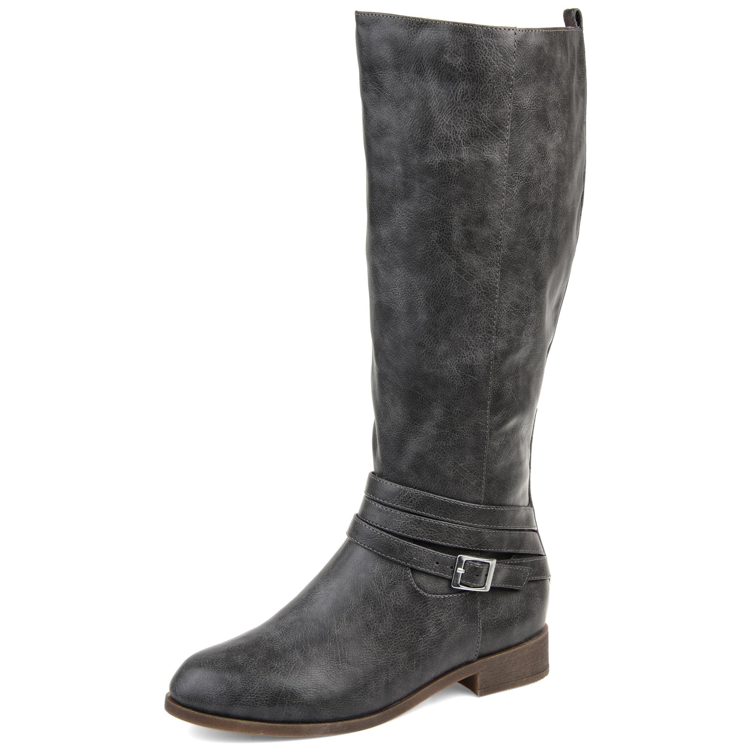 journee collectionWomens Ivie Boots with Distressed Vegan Leather Uppers in Regular, Wide, and Extra Wide Calf, Grey (Wide Calf), 7.5
