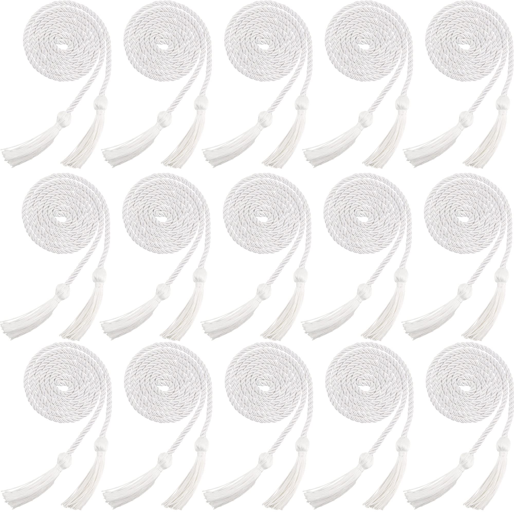 Cordon tressé pour remise de diplôme blanc de qualité supérieure avec pompons denses x15