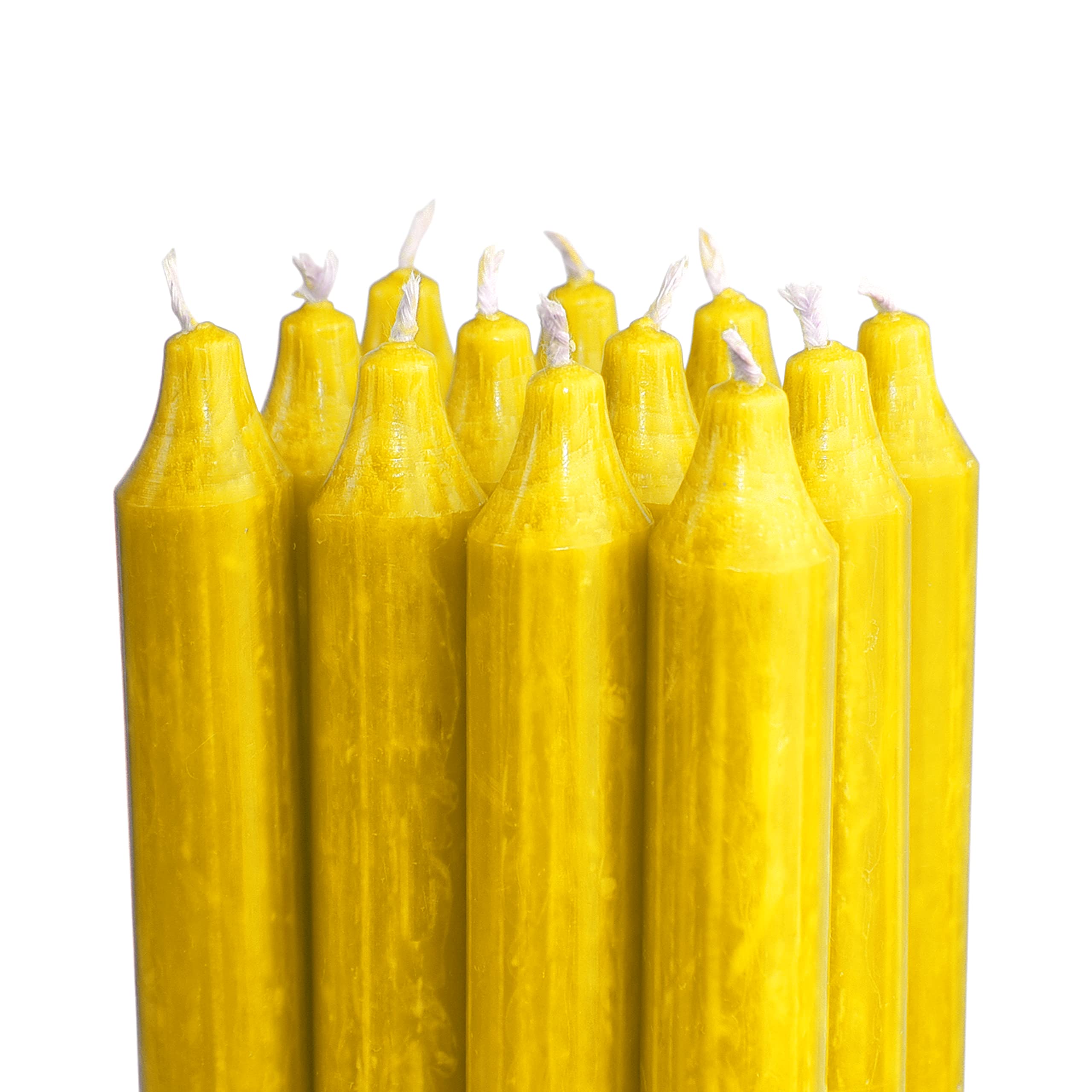 Velas danesas de palo amarillo sol - paquete de 12, altura 29cm, Ø 2,2cm, tiempo de combustión aprox. 14 horas, velas cilíndricas para candelabros, juego de velas de decoración