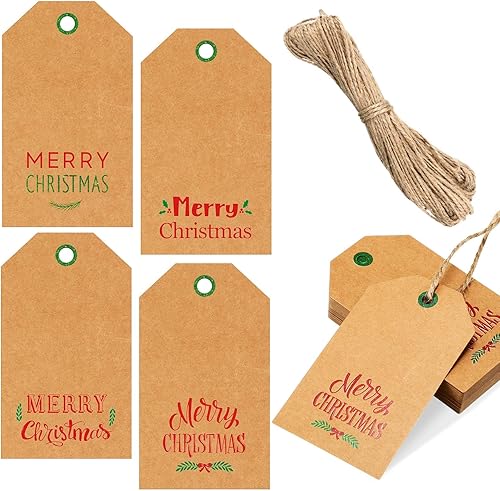 160 etiquetas de regalo de Navidad, etiquetas de regalo de papel kraft de Navidad, etiquetas colgantes de Navidad, etiquetas de papel kraft para