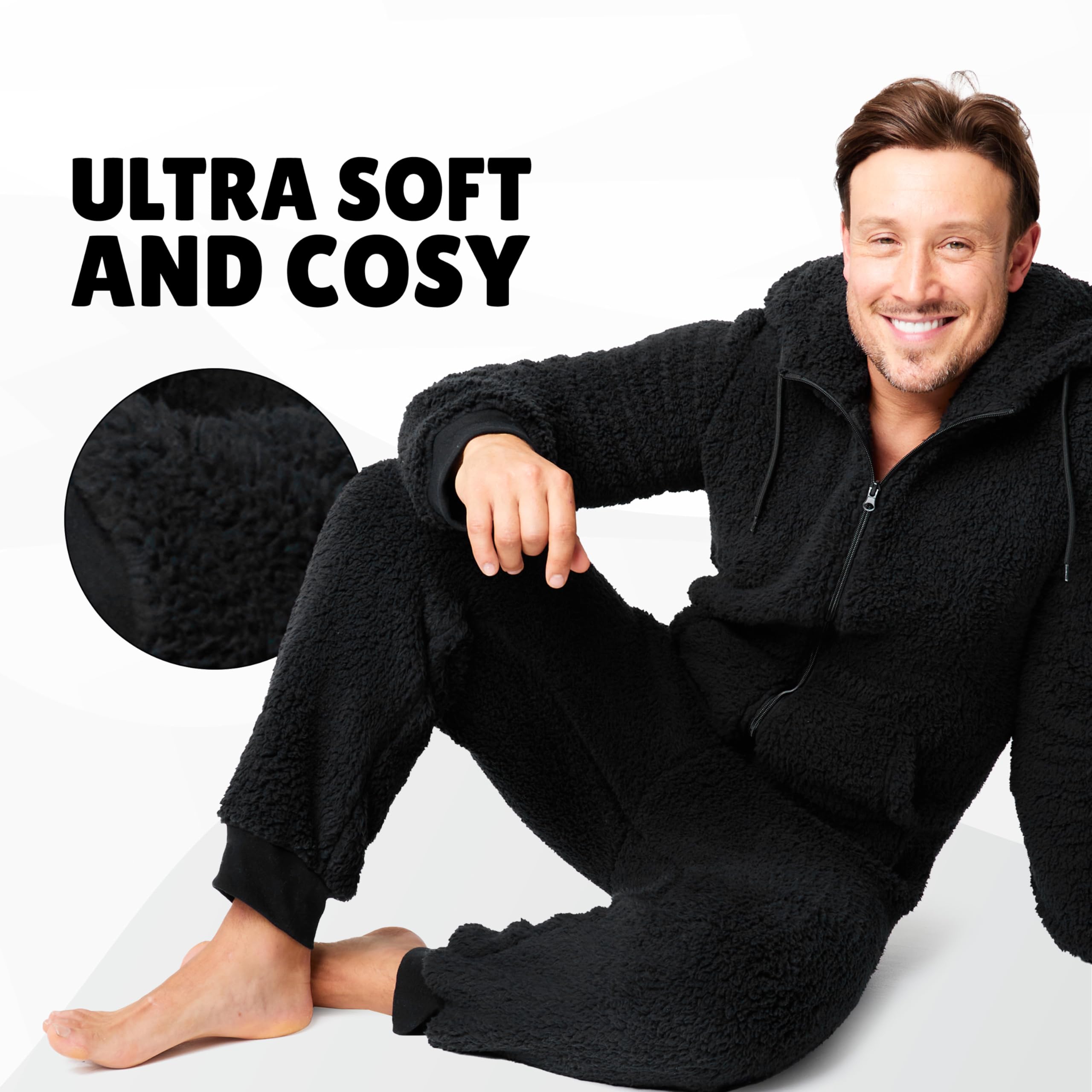 CityComfort Mężczyźni Borg Fabric Onesie M Czarny