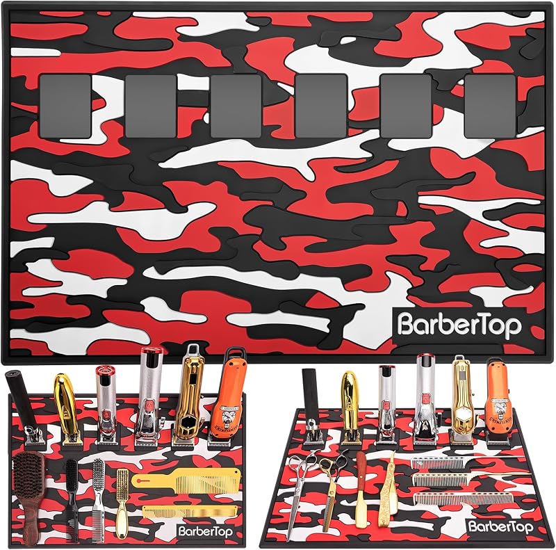 Tapete organizador magnético BARBERTOP vermelho e branco com 6 ímãs