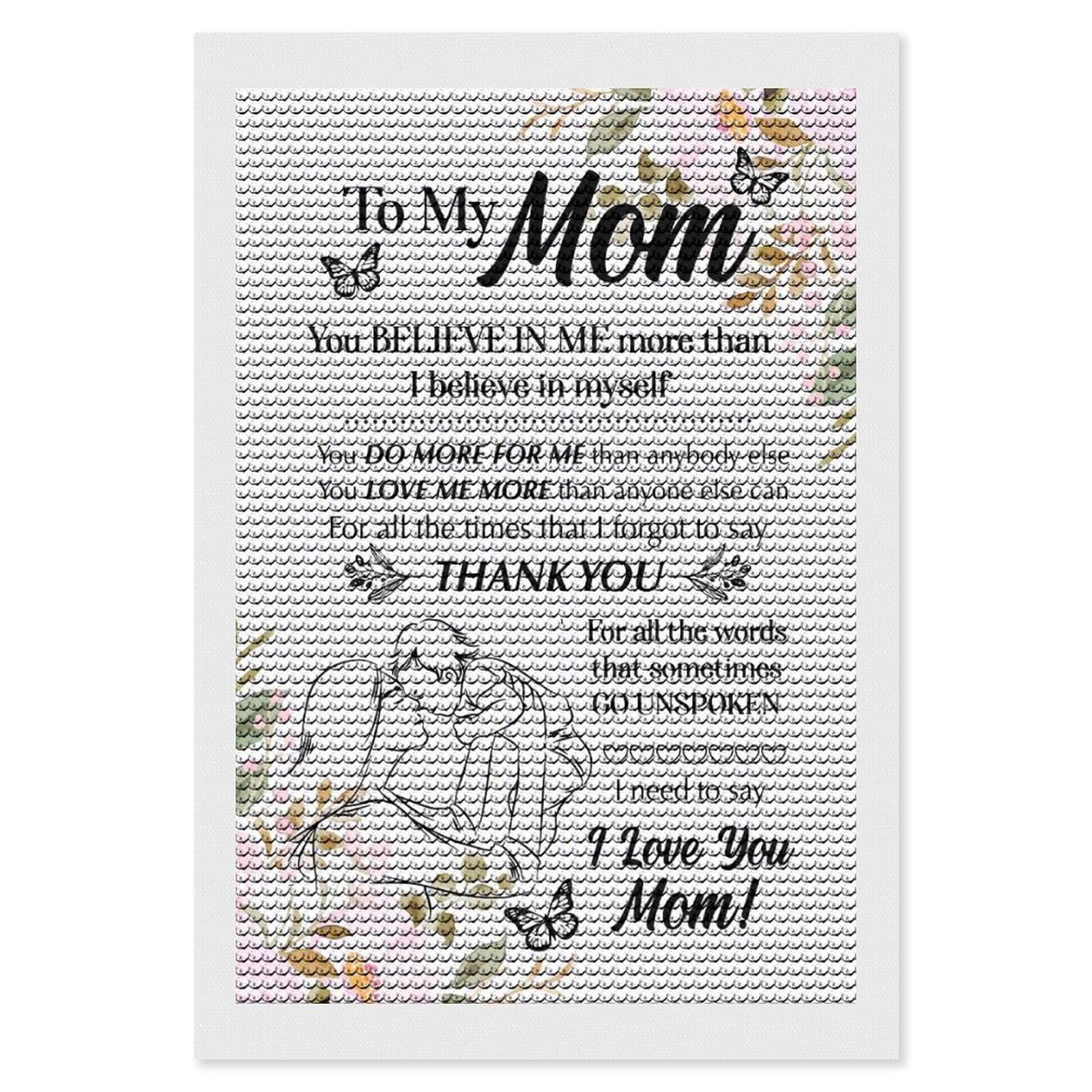Junmoney to My Mom Gift Diamond Painting Kit 8"x12", Adhesive Canvas, Home Wall Decor, for Beginners, Birthday Gift, Full Kit Included
