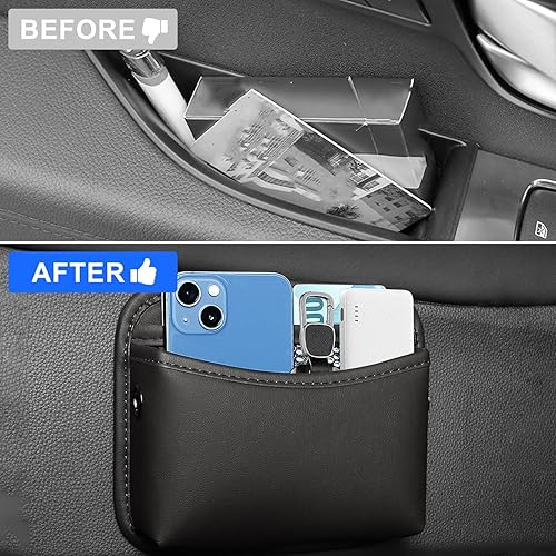 Miniatura 6 de 2 organizadores de bolsillo lateral para automóvil, bolsa de almacenamiento universal de cuero para teléfono celular, cartera, llaves, lentes,