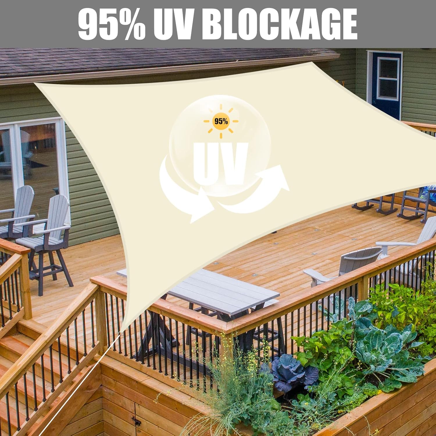 Neween Waterproof Sun Shade Sail Rectangle UV Block Canopy for Outdoor Patio and Garden, Yard Activities (6'x10', Beige)