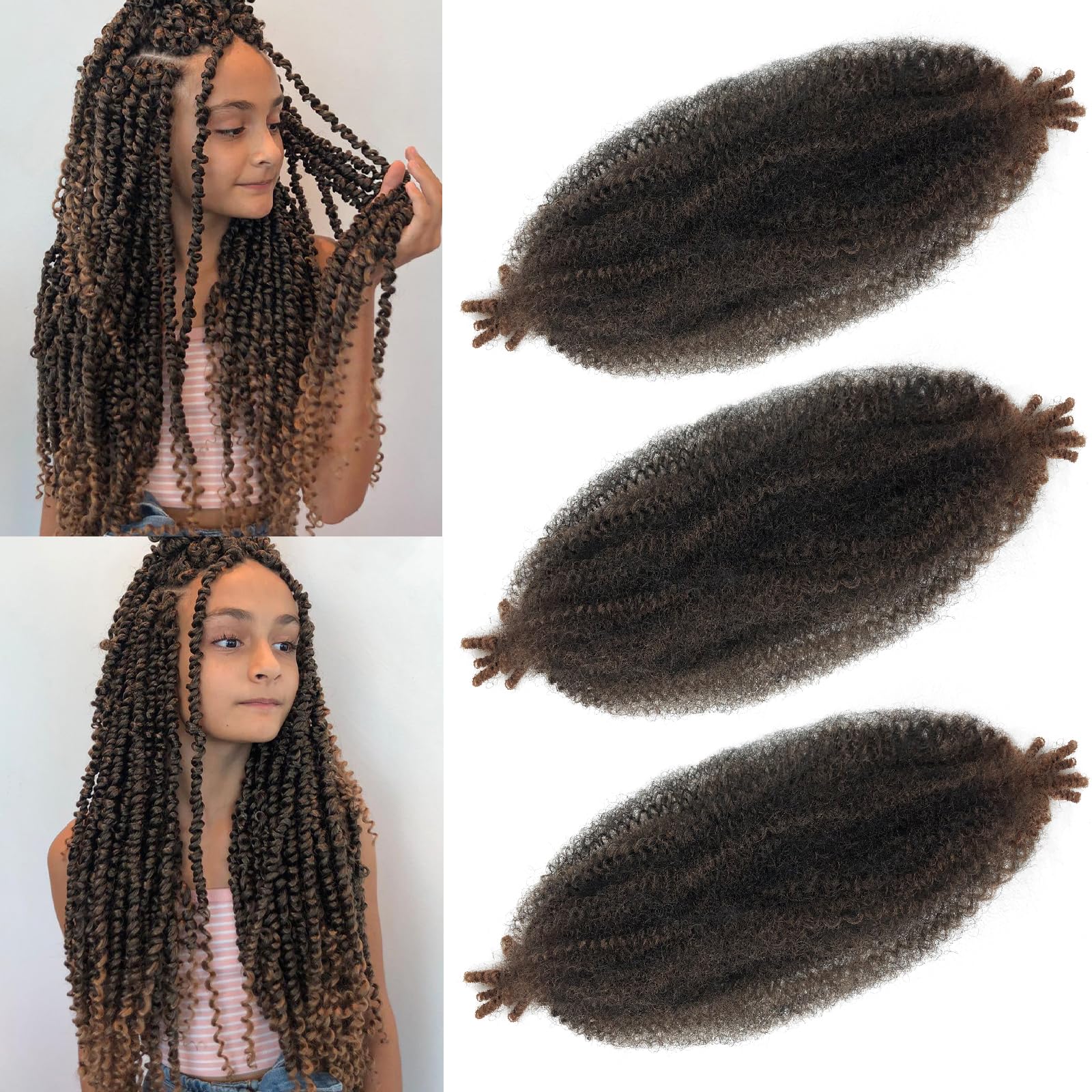 Photo 1 of  2 Marley Twist Braiding Hair, Pre-Separated Springy Afro Twist Hair Kinky Twist Crochet Hair Braids for Distressed Soft Locs Spring Twist Hair for Women (T30, 12 Inch(Pack of 3))