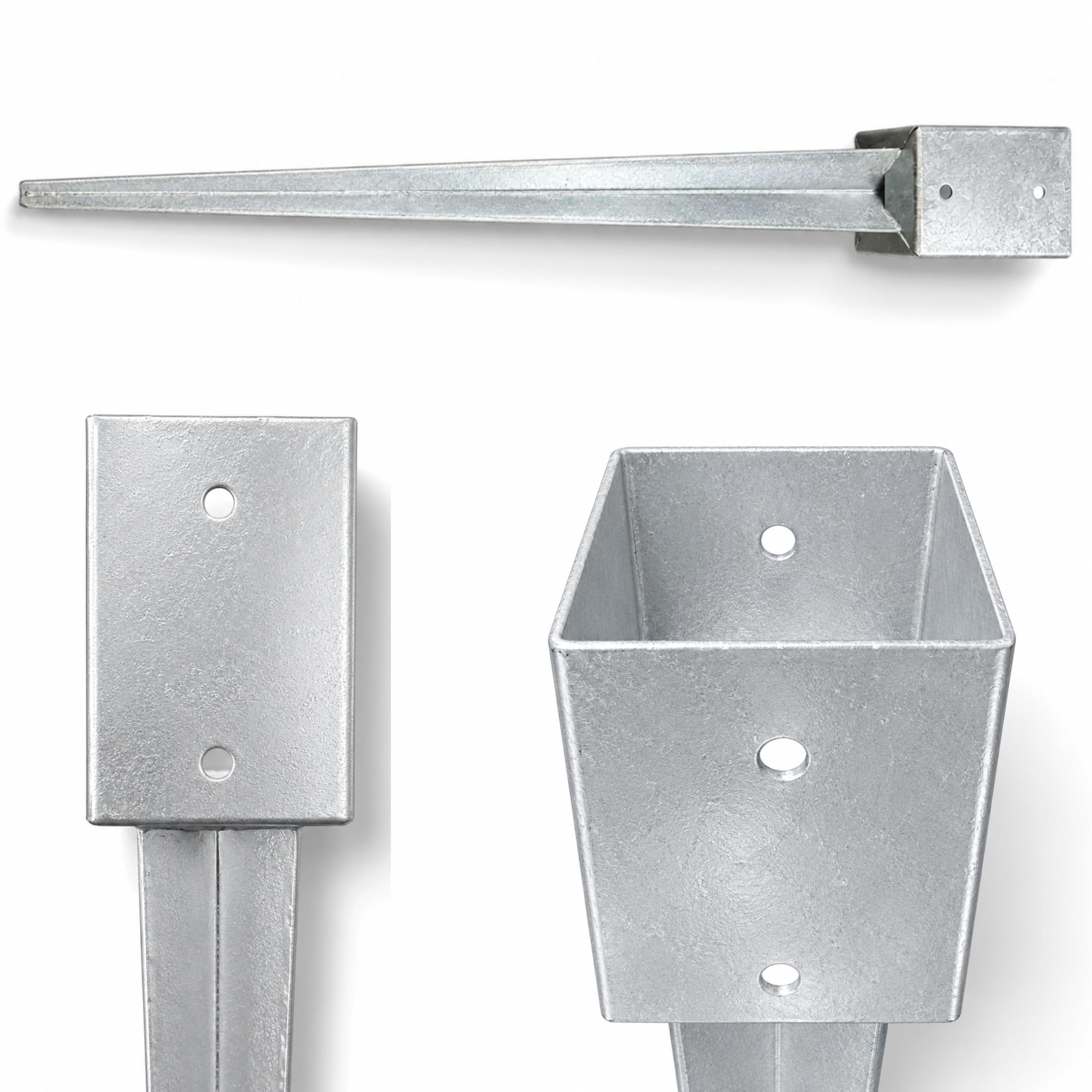 Einschlagbodenhülse 120x120x750 4 Stück Feuerverzinkter Pfostenträger aus Stahl für Vierkantpfosten Bodenhülse Einschlaghülse Bodenanker für Zaun Carport Pergola und Holzpfosten