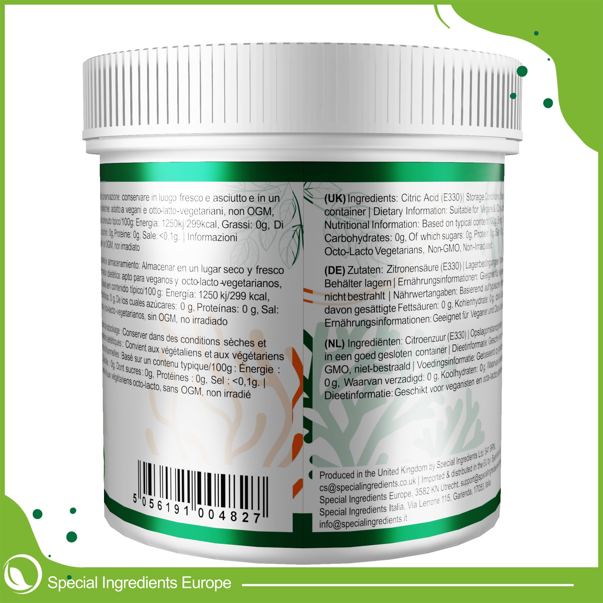 Special Ingredients Zitronensäure Pulver, 10 kg | Reines Lebensmittelqualität, Vielseitig Einsetzbar zum Kochen, Backen & Getränke, Vegan, Koscher und Halal