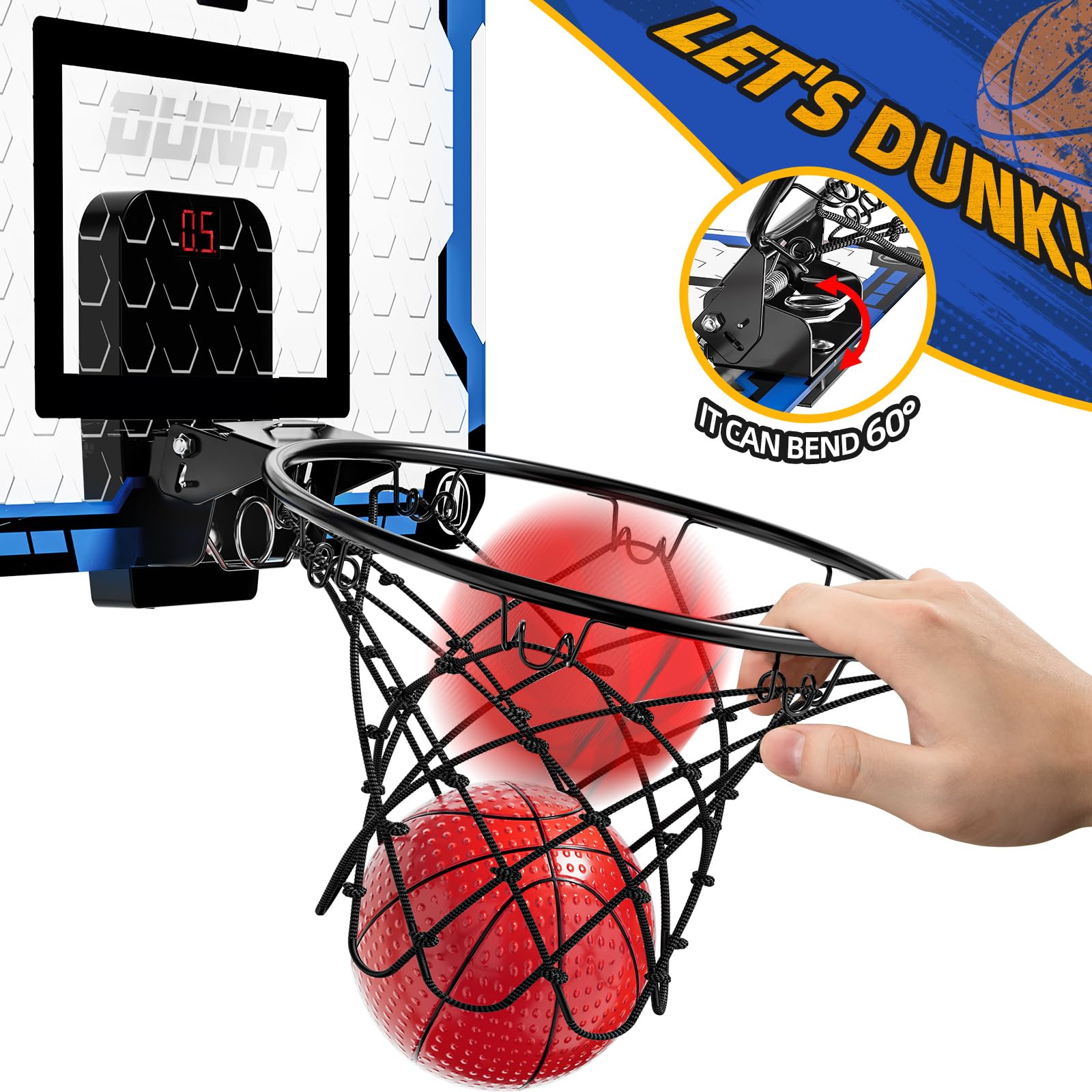 Indoor Basketball Hoop for Kids, Over The Door Mini Basketball Hoops, Mini Hoop with Scoreboard & 4 Balls, Kids Basketball Hoop Sport Toys Gifts for 5 6 7 8 9 10 11 12+ Year Old Boys