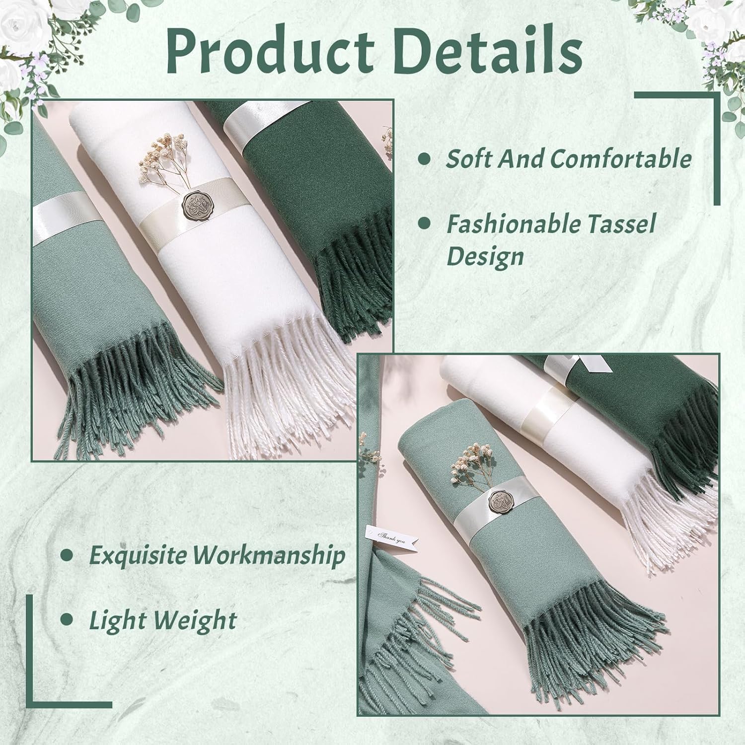 12 Pack Wedding Pashmina Shawls Wraps Bulk 79 x 27 Scarf for Guests Wedding Favor Bridal Shawls Gift Outdoor - Image 3