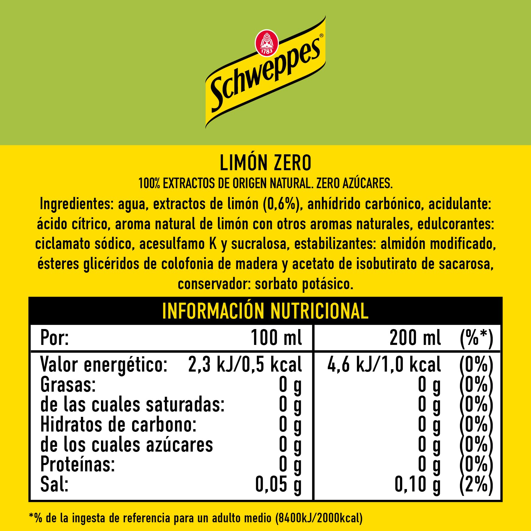 Schweppes Limón Zero, Refresco Sin Azúcar ni Calorías - Botella PET, Pack 12 x 1 L