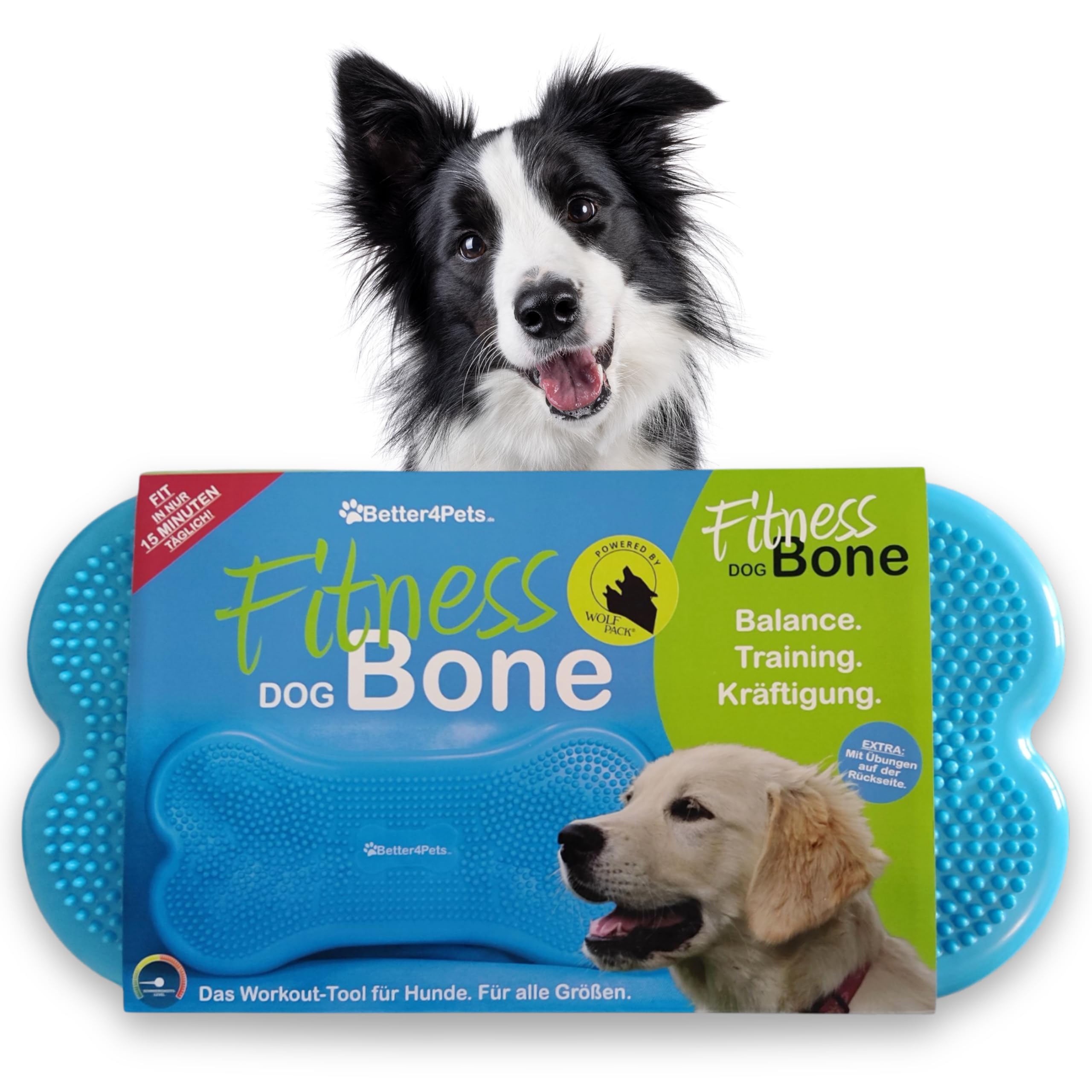Wolfpack® Fitness Dog Bone – Balance Pad & Physio Wackelkissen für kleine & große Hunde – krallenfestes Trainingsgerät & Balancekissen | Better4Pets-Edition (Blue)