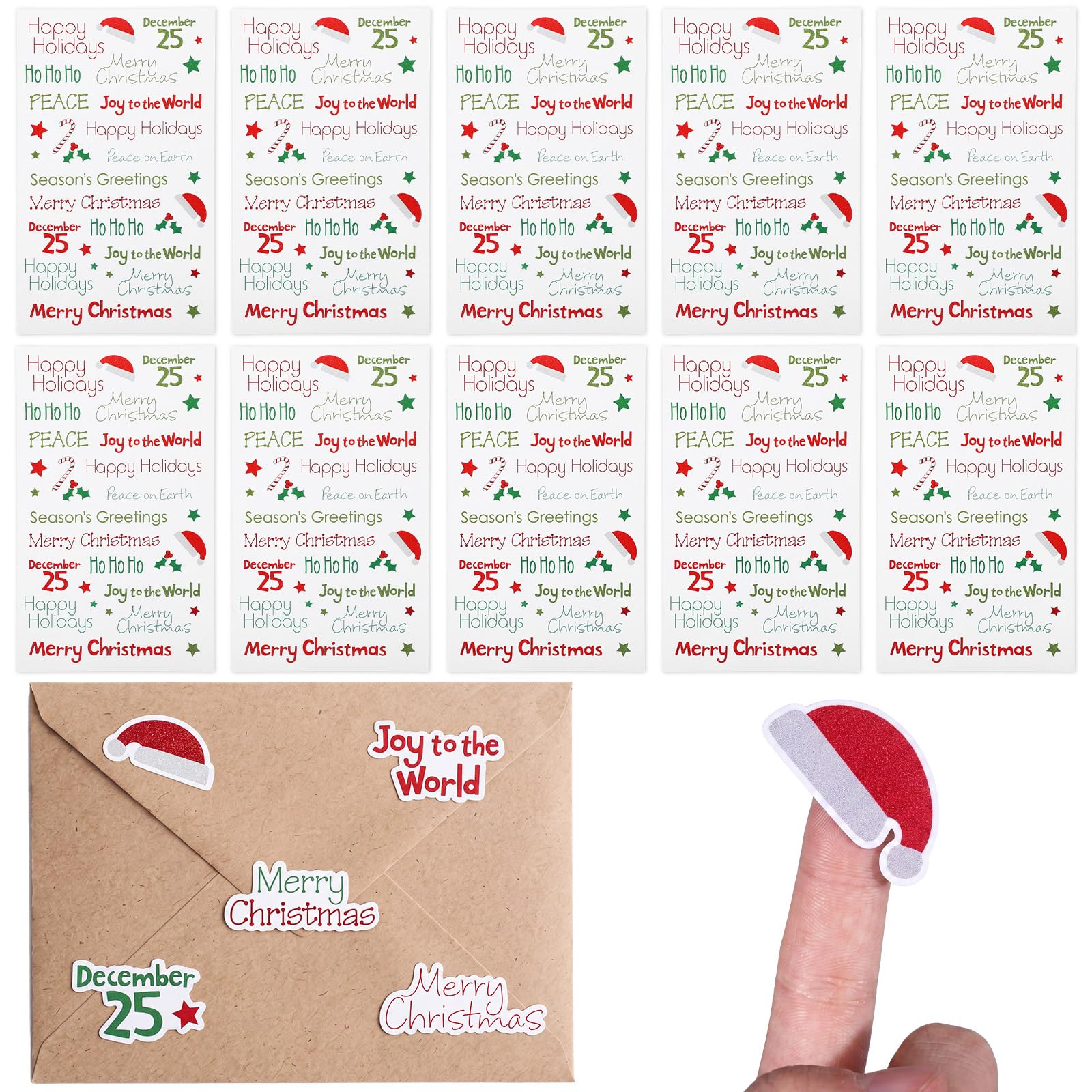 Honoson 600 Pcs Christmas Words Tiny Glitter Stickers Self Adhesive