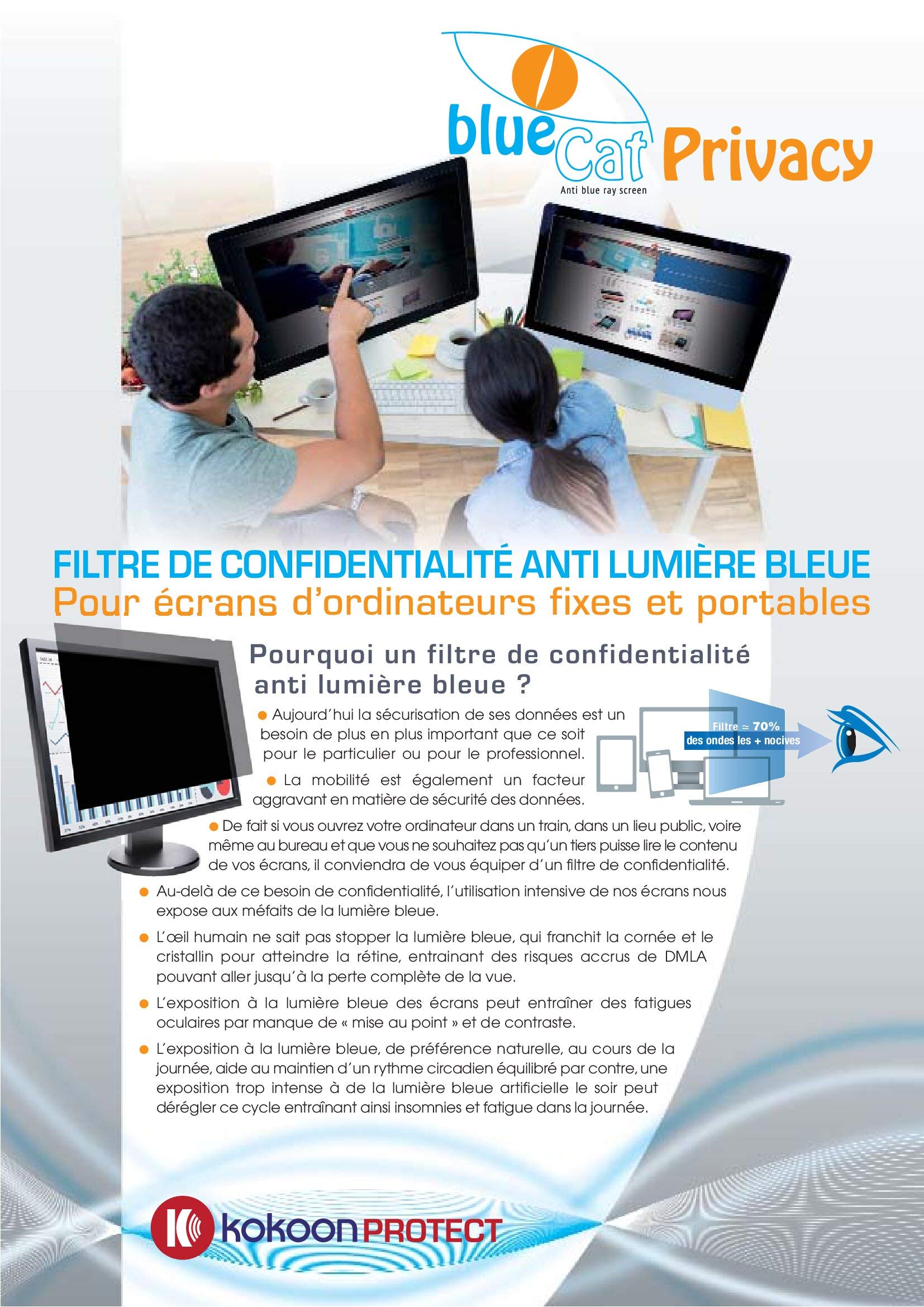 Filtro di Sicurezza Anti Luce Blu per schermi di Computer Portatili 18,5'' 16/9e, Dimensioni 230 x 409 mm