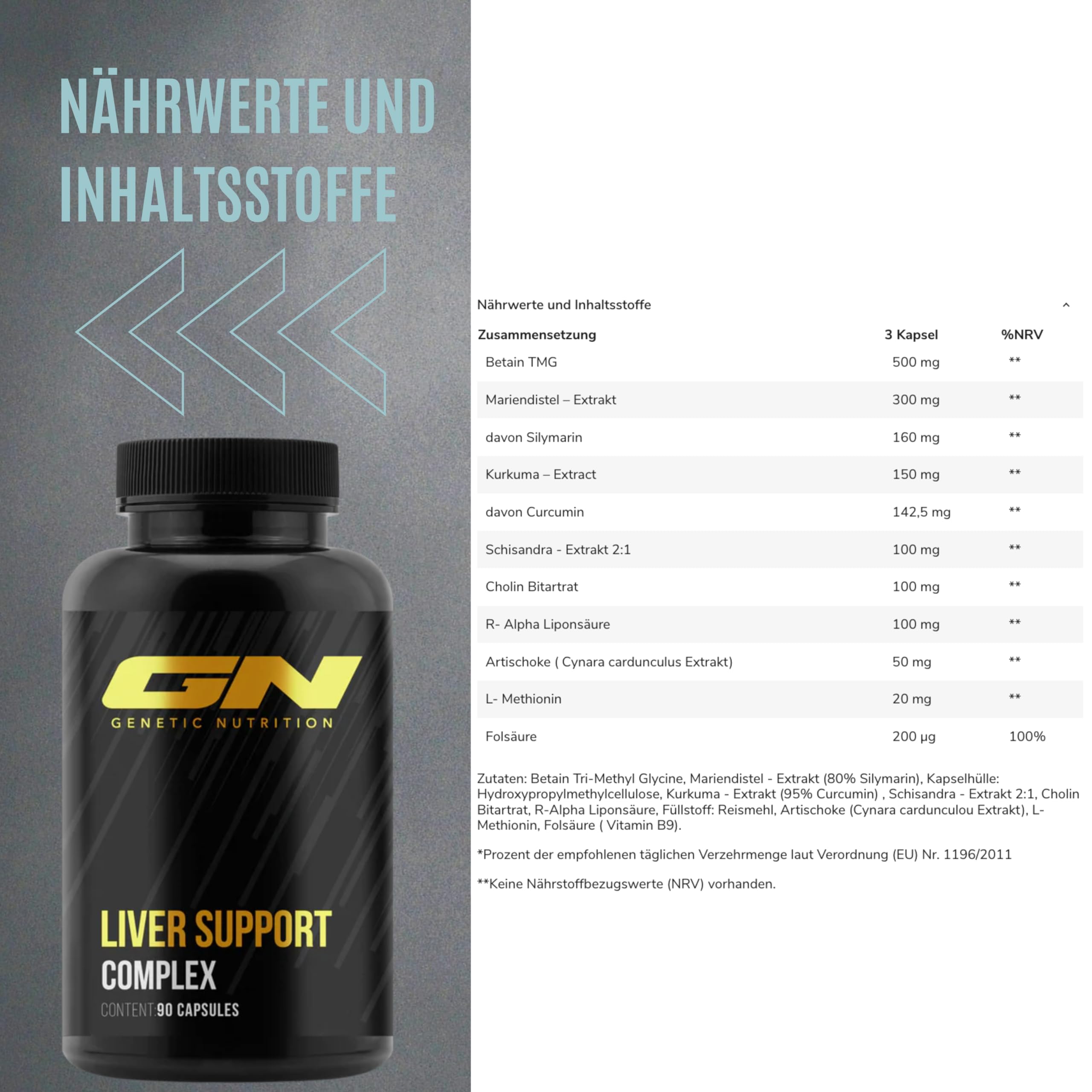 Leber Kur Komplex – Hochdosiert mit 300 mg Mariendistel (80% Silymarin) & 150 mg Kurkuma – Mit Cholin zur Unterstützung der Leberfunktion – Vegan & laborgeprüft – 90 Kapseln- GN Laboratories