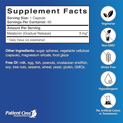 Miniatura 2 de Patient One Melatonina 3 mg de liberación prolongada | Suplemento para apoyar el sueño reparador y la relajación* | Ayuda natural para dormir | 60