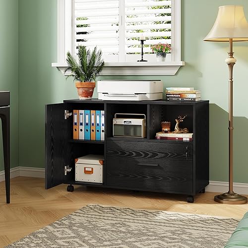 Miniatura 10 de DEVAISE Archivador con estación de carga, archivadores laterales de 1 cajón con cerradura para oficina en casa, soporte de impresora rodante de