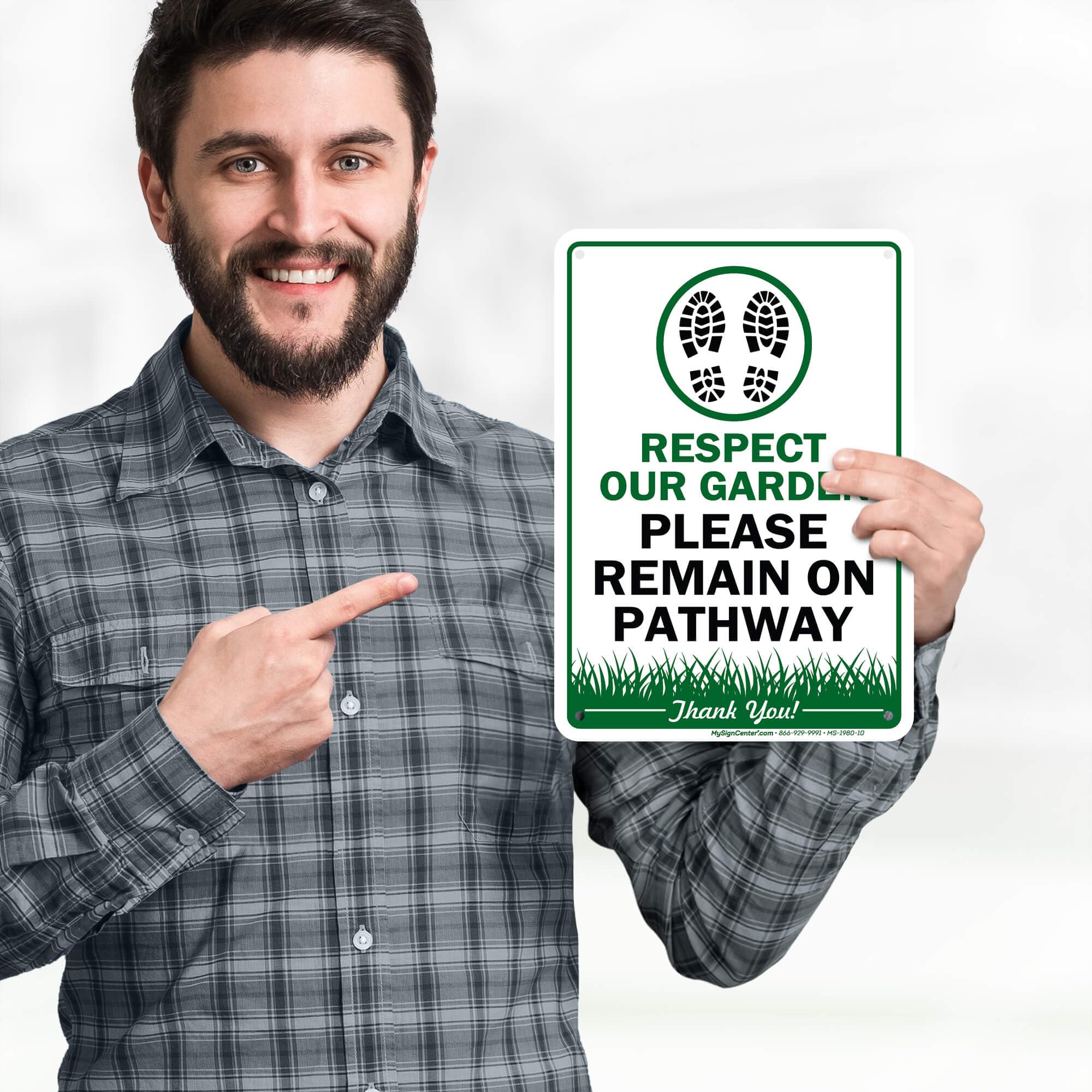 Respect Our Garden Please Remain On Pathway Sign, 7x10 Inches, 55 mil thick HDPE (high density polyethylene), Made in USA by My Sign Center