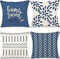 YCOLL Linen Throw Pillow Covers 18x18 Set of 4 Light Blue - Durable Decorative Cases for Sofa Couch Bed Outdoor with Invisible Zipper