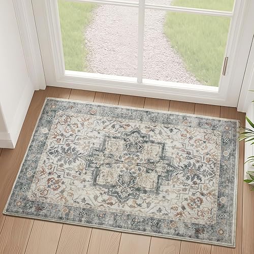 Miniatura 19 de Alfombras Redondas Beige de 4 pies, Alfombra Circular Pequeña Antideslizante Lavable de Pelo Bajo y Fina para Entrada, Cocina, Comedor, Alfombra