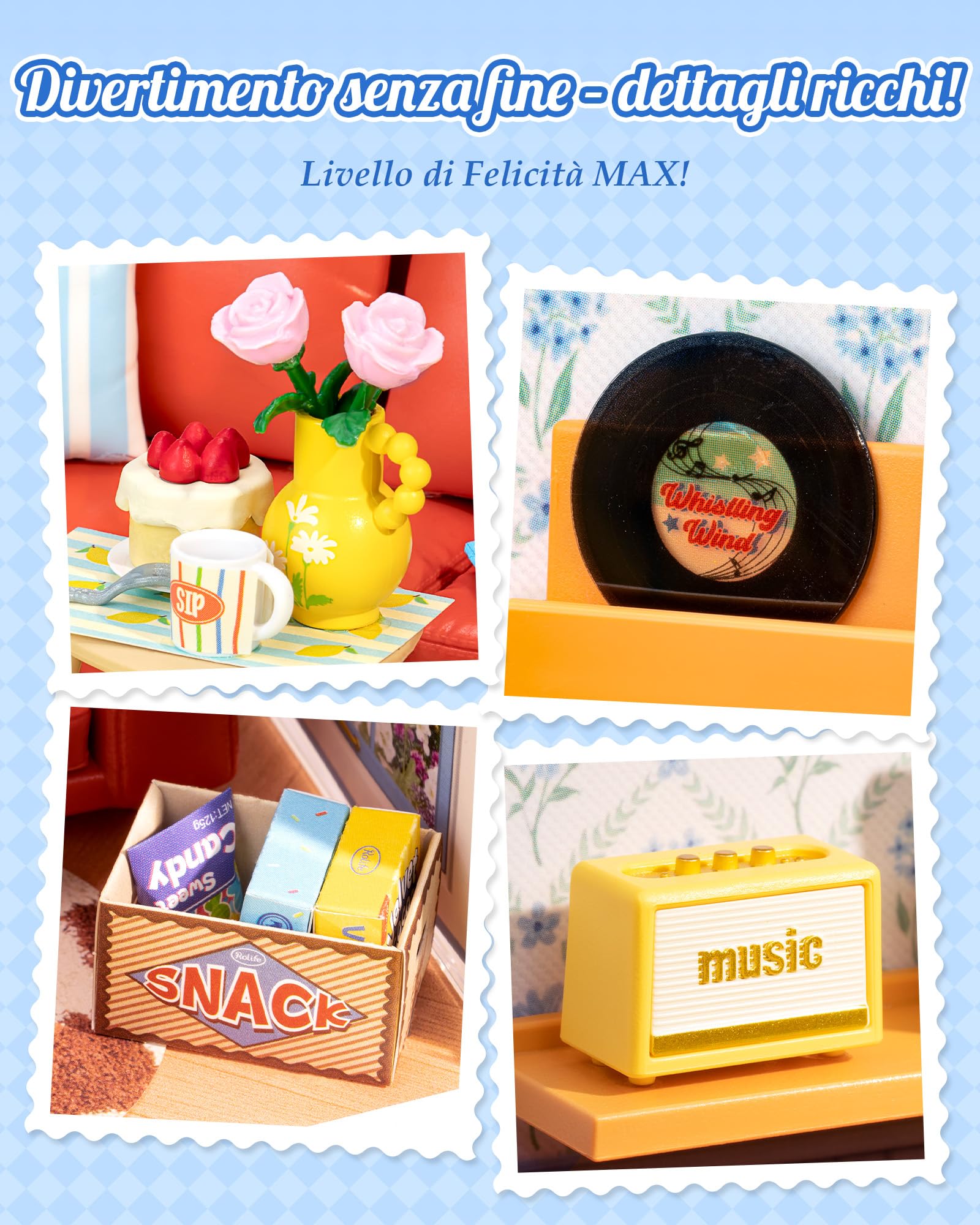Rolife Super Creator DIY Casa in Miniatura Kit per Casa delle Bambole di Decorazione, Casa Piccola Natale Regalo di Compleanno, Kit Modellismo per Adulti (Country Blue Lounge)