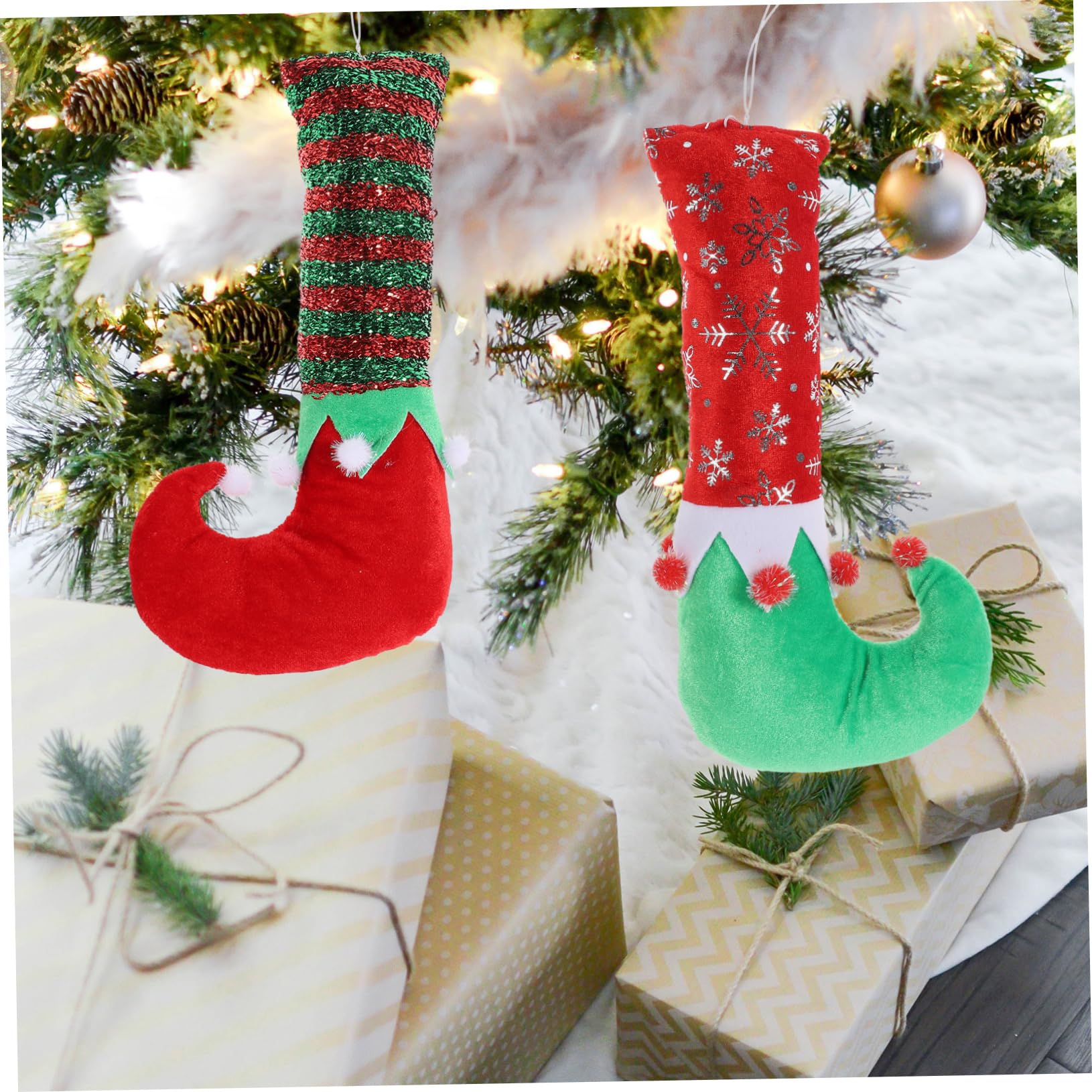 Pattes D'Elfe De Noël Décoratives - 50cm, Rouge, Flanelle, Pour Sapin Ou Décoration Murale