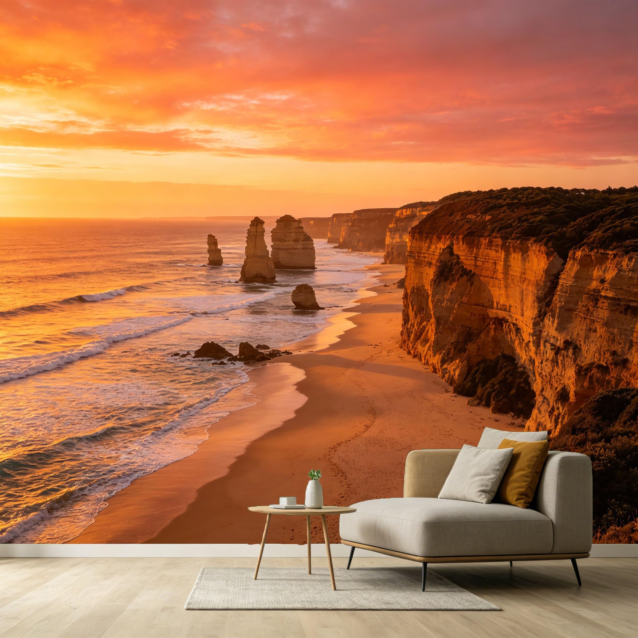 Custom Size Wall Murals Sunset Coastal Landscape Ocean Marine Cliffs Waves SelfAdhesive Wall Fabric Removable Large Wallpaper for Photo Living Room Interior Decor