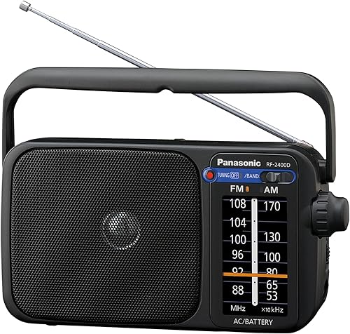 Miniatura 1 de Panasonic Radio AMFM portátil, radio analógica a pilas, alimentación por CA, negro (RF-2400-K)