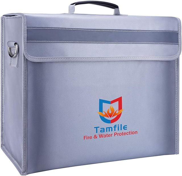 Fireproof Document Bag Large Capacity (16"×12"×5" Water Resistant Fireproof Document Box A4 with Zipper Upgraded Silicone Coated Fiberglass Fireproof Safety Box for Home,Cash,Valuable,Jewelry