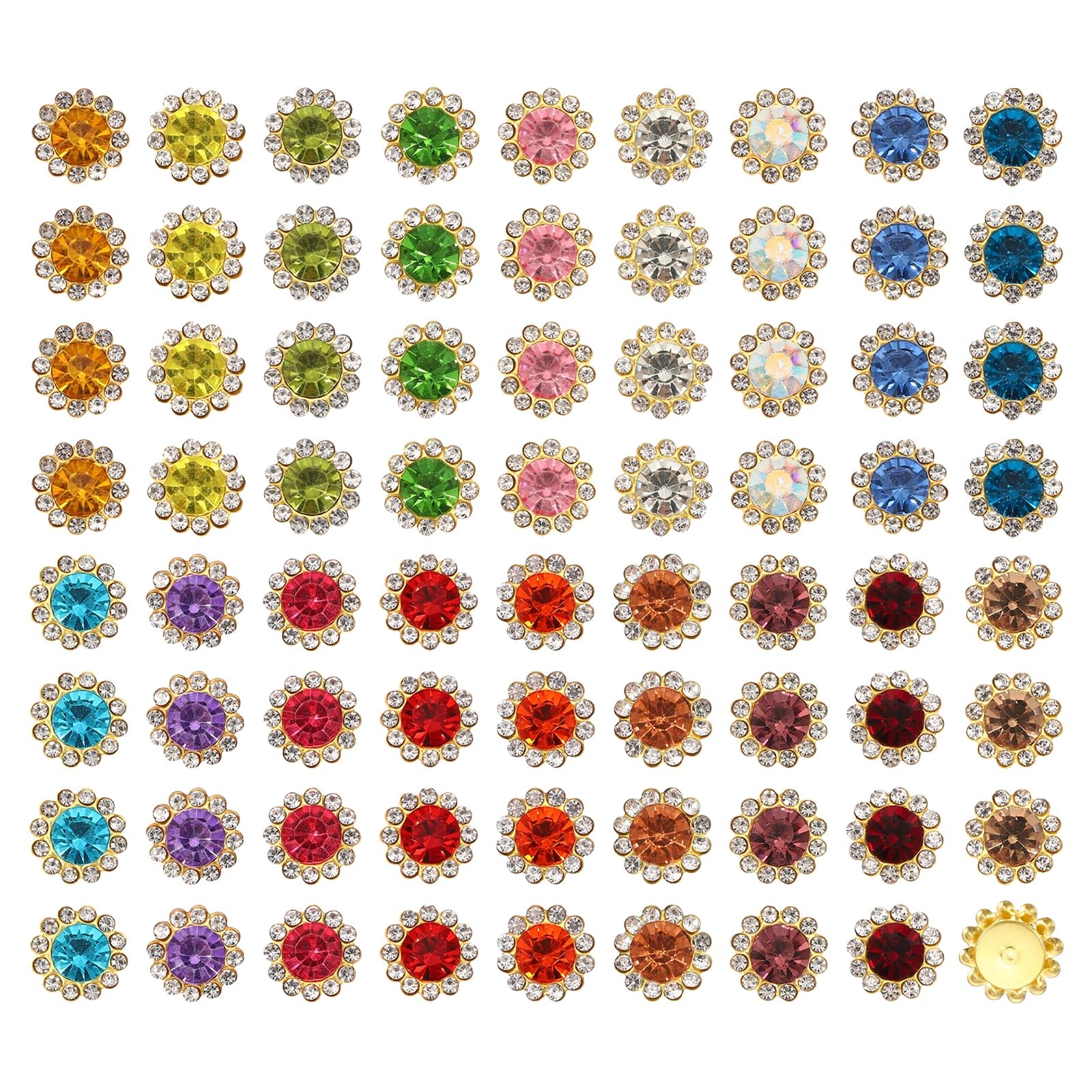 YELARXI 120Pcs 12mm Sew on Flower Rhinestones Crystal Glass Gems, Flatback Claw with Metal Base Crystals for Sewing Clothes Shoes Jewelry Belt Accessories, Mixed Colors