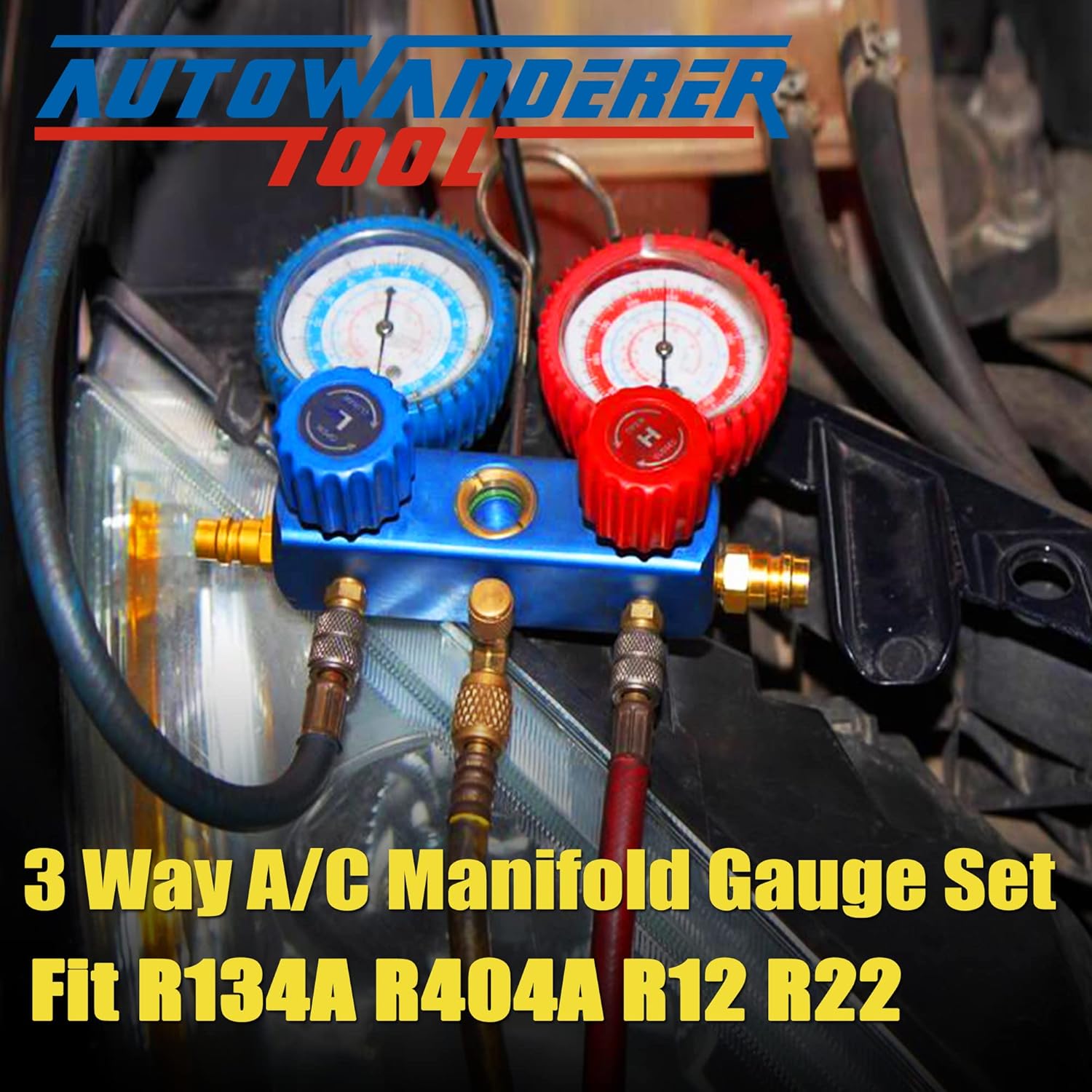 AutoWanderer Tool 3 Way A/C Manifold Gauge Air Conditioning Diagnostic Freon Charging Set Fits Auto Household R134A R404A R12 R22 Refrigerants : Automotive