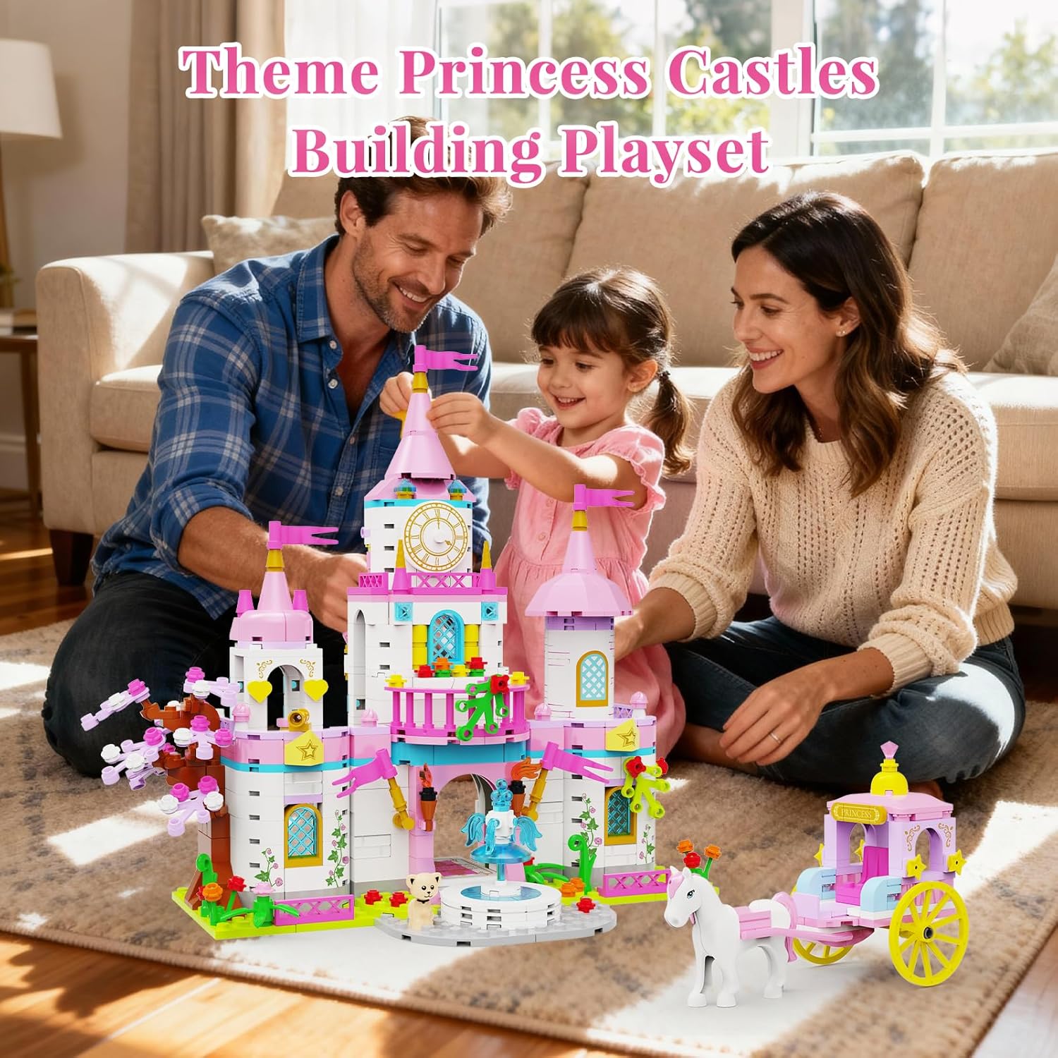 Princess Castle Building Blocks Set for Girls 6+ 634PCS Fairy Tale Dream Castle with Rotating Fountain & Movable Carriage Compatible with Lego Friends Gift for Kids, Girls, Princess Lovers