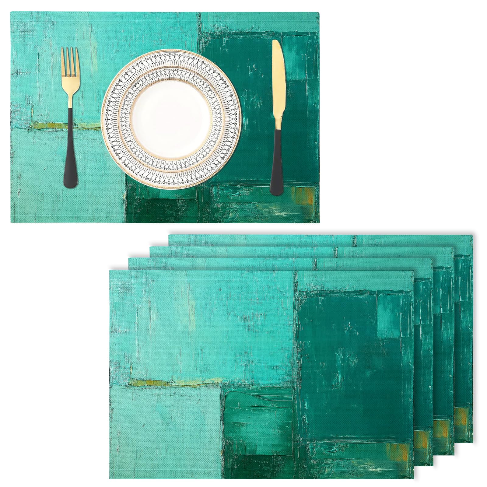Cotton Linen Placemats - Graffiti - Pack of 8 green Heat Resistant Washable Dinner Mats Kitchen Dining Place Dinner Table Setting
